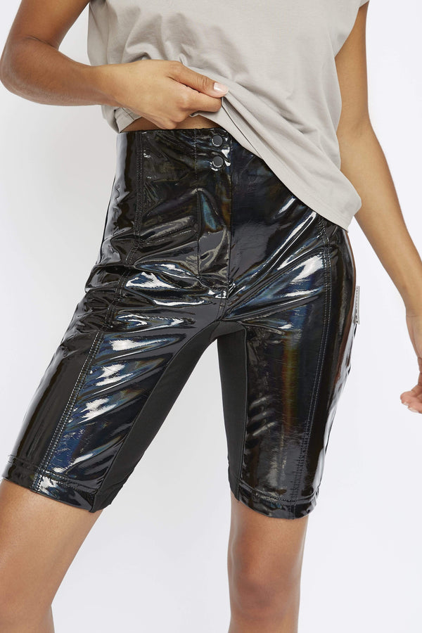 THE 'TURBULENT' HOLOGRAPHIC HIGH-WAISTED BIKER SHORT - Pants - Whyte Studio