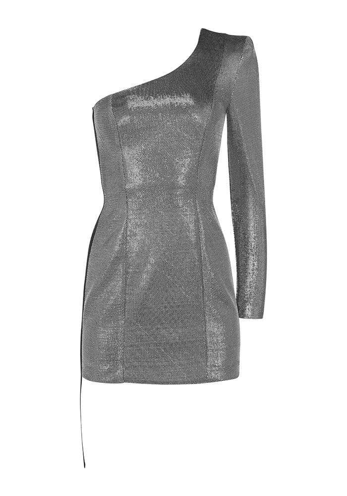 THE ''ASTRO'' ONE-SLEEVE SILVER DRESS - Dress - Whyte Studio