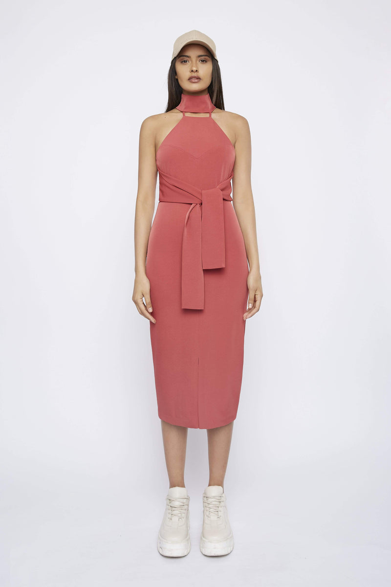 Dress THE "CHAIN" DRESS RED WRAP MIDI DRESS