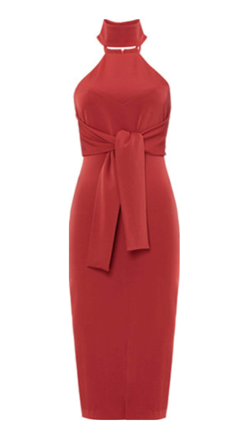 Dress THE "CHAIN" DRESS RED WRAP MIDI DRESS