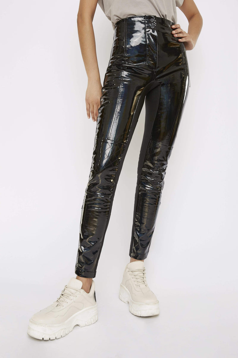 THE 'TURBULENT' HOLOGRAPHIC HIGH-WAISTED BIKER TROUSER - Pants - Whyte Studio